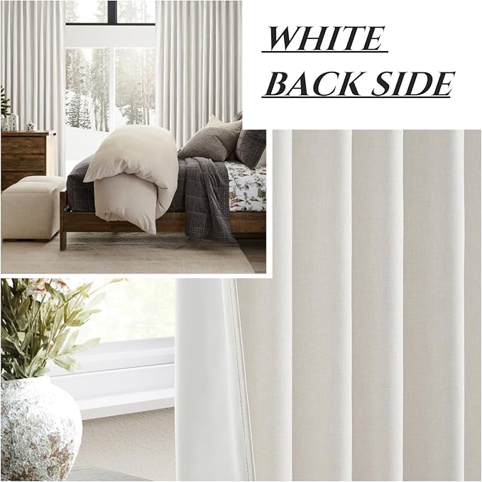 QJmydeco 80 Inch Long Linen Blackout Curtains, 2 Panels Set for 76-80 inch Window Drapes Back Tab Pleated Boho Room Darkening Thermal Insulated Curtain for Sliding Glass Door (Birch 50" Wx80 L)