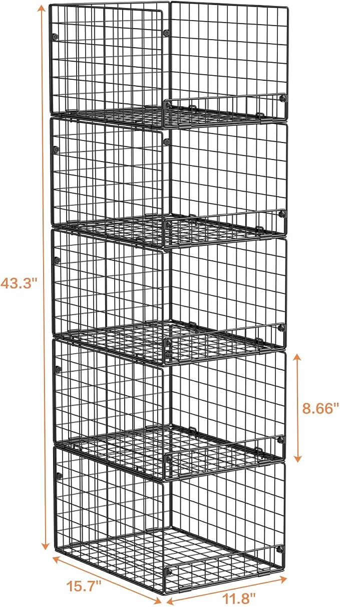 5-Tier Stackable Closet Storage Baskets, Closet Organizers and Storage Shelves, Foldable & Stackable Clothes Storage Bins for Closet System, Closet Shelf Organizer for Home,Black(Patent No. 30022416)