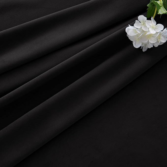 MIULEE Velvet Curtains 50W x 108L 2 Panels Black Blackout Curtains | Luxury velvet fabric, pinch pleat design, back tab hooks, thermal insulated, blackout light blocking, for living room bedroom