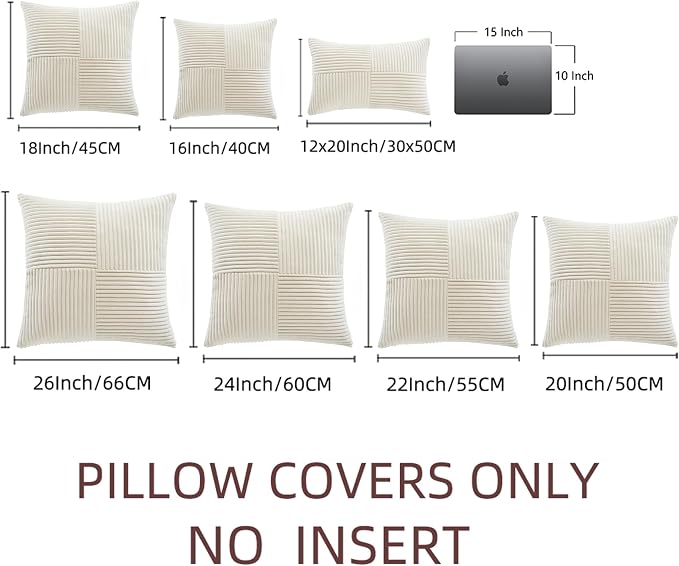 Fancy Homi 2 Packs Cream Samll Decorative Throw Pillow Covers 14x14 Inch with for Couch Bed Sofa, Rustic Farmhouse Boho Home Decor, Soft Corss Patchwork Corduroy Square Cushion Case 35x35 cm