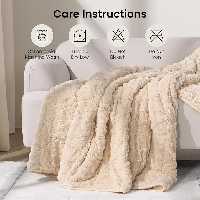 Drewin Weighted Blanket for Adults Full Size 10lbs,Beige,48 x 72 inches | Great for Sleep Natural and Relaxing,Soft Jacquard Sherpa with Glass Beads,Cozy Heavy Throw Blankets,Machine Washable