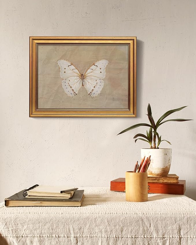 VIYYIEA Vintage Gold Framed Wall Art for Living Room,【Morpho polyphemus】-(16L x 12W)