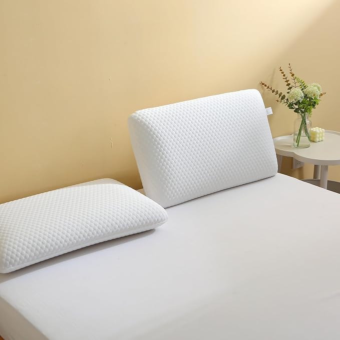 CSDLF Memory Foam Bed Pillows, Pillow for Side and Back Sleeper, Pillow for Neck Pain Relief, Washable Removable Cover, Soft, White (Queen)