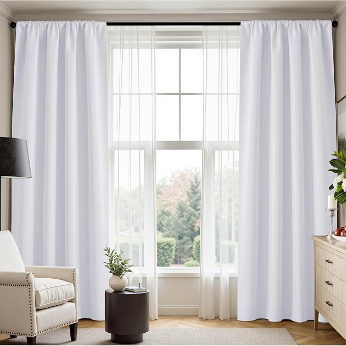 PONY DANCE Room Darkening Curtains 80 inches Long 2 Panels Set for Bedroom, Thermal Insulating Privacy Curtains & Drapes for Doorway Temporary Door Alternative Accordion Door, W 42 x L 80, Pure White