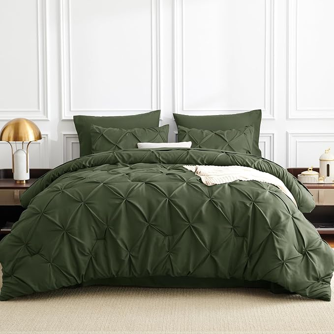 King Size Comforter Set Olive Green, 7 Pieces Bed in a Bag | OEKO-TEX 100 Certified, 240GSM All Season, Bedroom, Guest Room, Down-Alternative Comforter, Sheets, Pillowcases & Shams