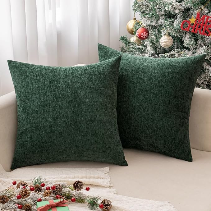 MIULEE Soft Chenille Throw Pillow Covers Green 16x16 Inch Pack of 2 | Modern Home Decor, Classic Decorative Pillows, Solid Dyed Cases, Boho Couch Cushion Covers for Sofa Bed Living Room