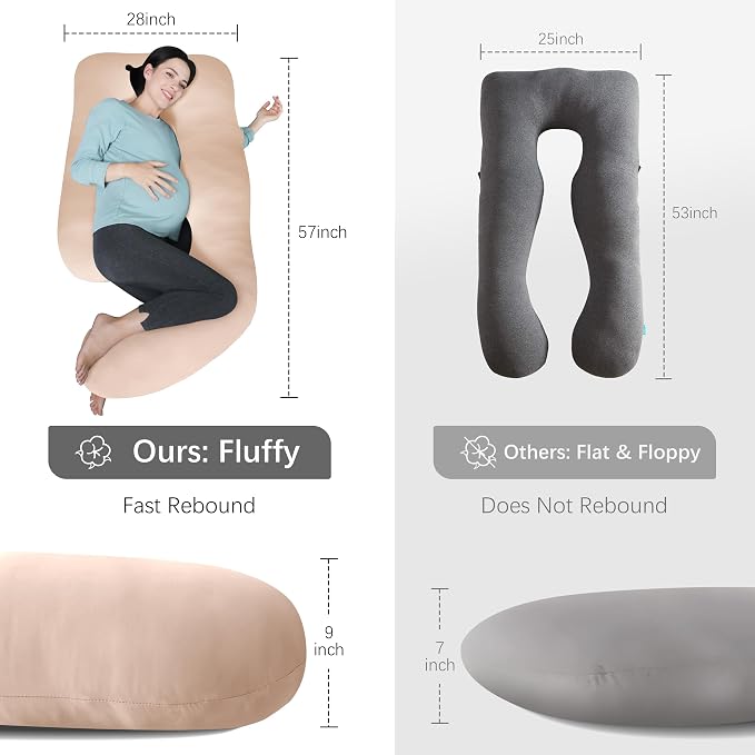 MOON PARK Pregnancy Pillows for Sleeping - U Shaped Full Body Maternity Pillow with Removable Cover - Support for Back, Legs, Belly, Hips - 57 Inch - Brown - Cooling Cover