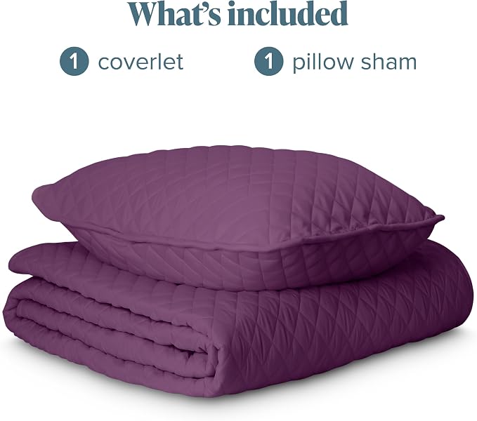 Bare Home Coverlet Set - Twin/Twin Extra Long - Lightweight Bed Decor - Comforter Alternative - All-Season Quilted Bedspread (Twin/Twin XL, Plum)