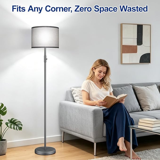 Floor Lamp Simple Design with Shade, Small Tall Lamps for Living Room Bedroom Office Dining Room Kitchen-Grey