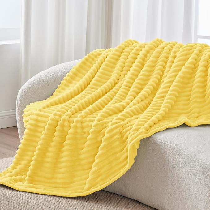 BEDELITE Ribbed Twin Blanket for Couch & Bed, Custard Yellow, 60"x80" | Ultra-Soft Plush Fleece, Cozy, Warm Yet Lightweight, Ribbed Texture, Home Decor, Machine Washable, Giftable, All-Season Use