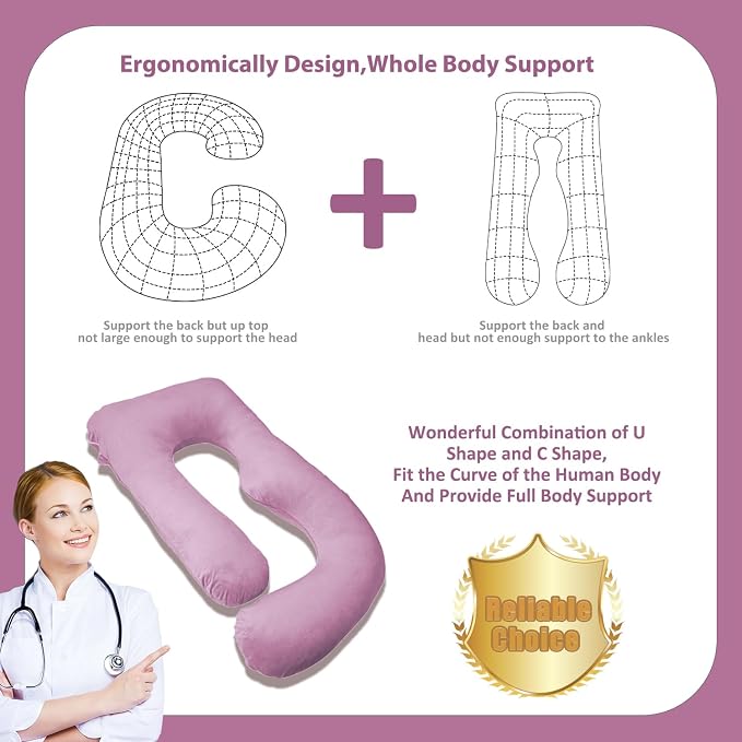 Chilling Home Pregnancy Pillows for Sleeping-U Shaped Full Body Pillow Maternity Pillow 58 inch-Pregnant Women Must Have with Removable Cover, Pink