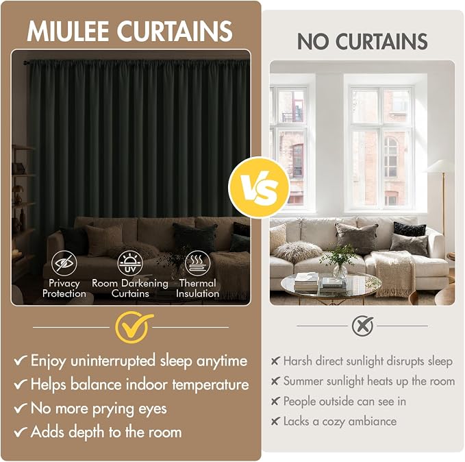 MIULEE 84 Inch Length Dark Mallard Blackout Bedroom Curtains Set of 4 | Thermal Curtains for Summer Heat, Light Blocking Privacy Bedroom Window Drapes, Top&Bottom Rod Pocket, Living Room