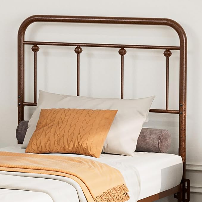Victorian Metal Twin/Twin XL Headboard, Adjustable Height, Brown | Sturdy Steel Twin Size Head Board Only, Bed Frame Brackets Adapter, Farmhouse Vintage Style, Easy Assembly