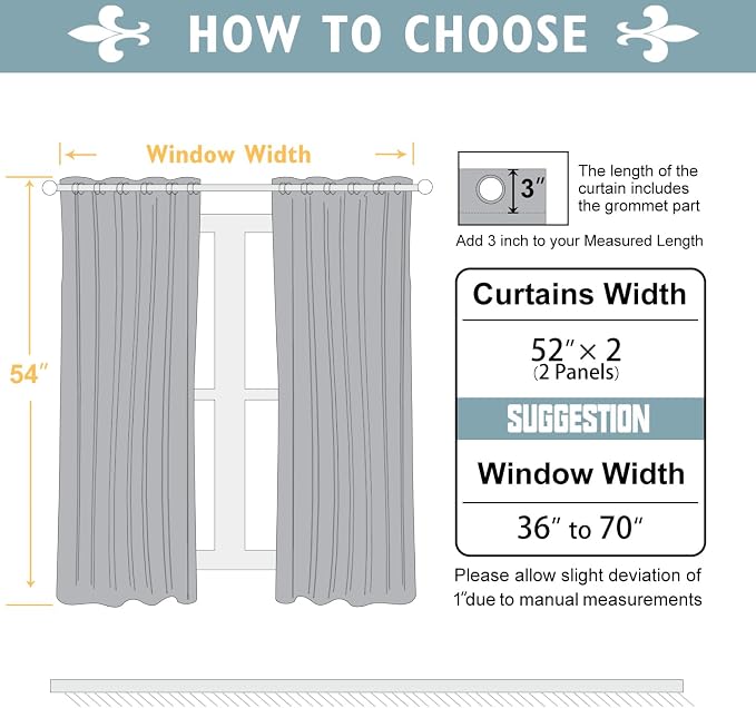 ChrisDowa 100% Blackout Curtains for Bedroom 2 Panels Set with Black Liner | 2 Thick Layers, Thermal Insulated, Light Blocking, Grommet, Window Treatment, Living Room Drapes, Grey, 52 x 54 Inch