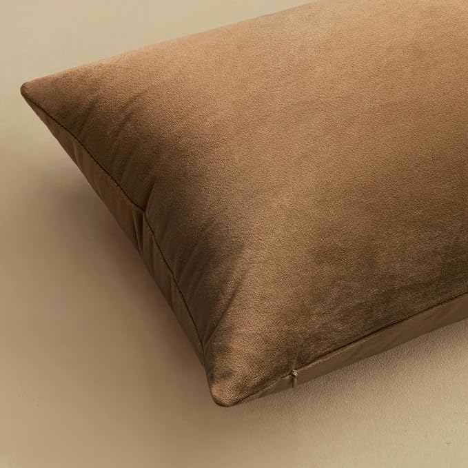 MIULEE Velvet Throw Pillow Covers 16x16 Inch Pack of 2 Chocolate | Soft Solid Small Decorative Pillow Covers, Modern Luxury Home Decor, for Couch Chair Sofa Bedroom Livingroom Car