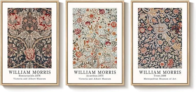 Framed Boho William Morris Floral Canvas Wall Art for Living Room, 3 Piece | Vintage paintings, Rustic farmhouse, Botanical artwork, 16x24 inch, Bedroom, Hallway, Office decor