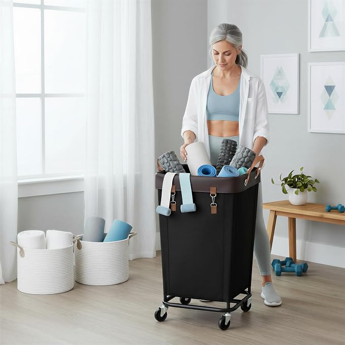 StorageWorks 160L Laundry Basket with Wheels, Rolling Hampers for Clothing | Black Laundry Basket with Wheels, Metal Frame & Handles, Rolling Hamper for Bedroom, Bathroom, Dorm, Hotel
