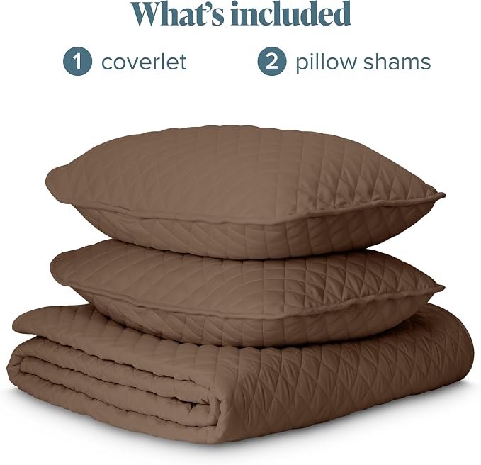Bare Home Coverlet Set - King Size - Lightweight Bed Decor - Comforter Alternative - All-Season Quilted Bedspread (King, Cocoa)