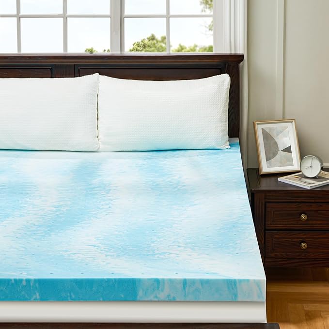 PERLECARE 3 Inch Full Memory Foam Mattress Topper, Cooling Gel Infused Mattress Pad, Ventilated Bed Topper for Pressure Relief, Blue