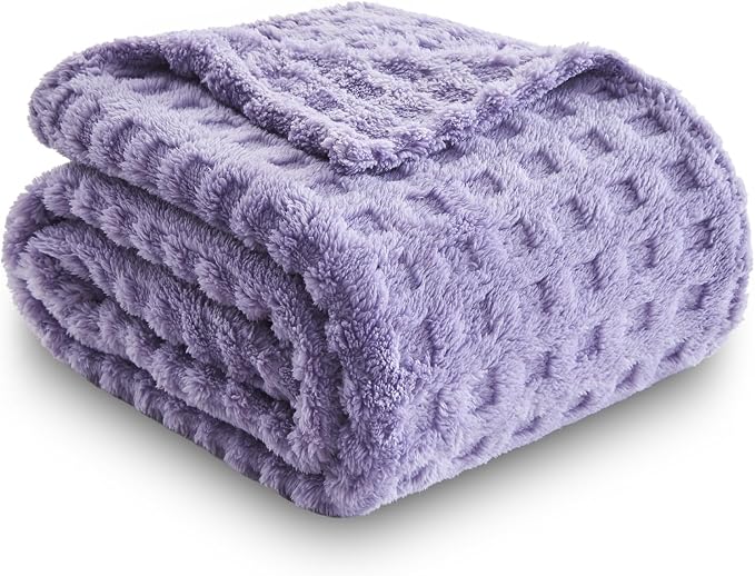NEWCOSPLAY 3D Waffle Checkered Flannel Twin Blanket, Lavender, 60"x80" | Super Soft Cute Lightweight Decorative Premium Silky Fleece Blanket for Couch Sofa Bed, Gift for Women Men, All Season Use
