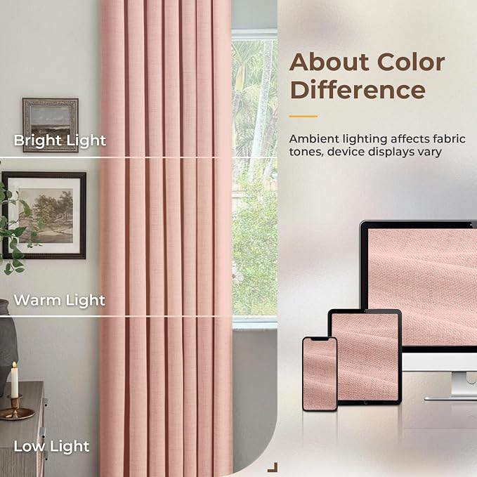 INOVADAY Linen Textured 100% Blackout Sliding Door Curtains 102x90 | Blush Pink, 1 Panel, Extra Wide Sliding Glass Door Curtains for Patio, Blackout Curtains for Bedroom, Thermal Insulated