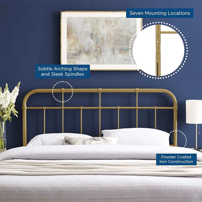 Modway Alessia Modern Farmhouse Metal Queen Headboard in Gold