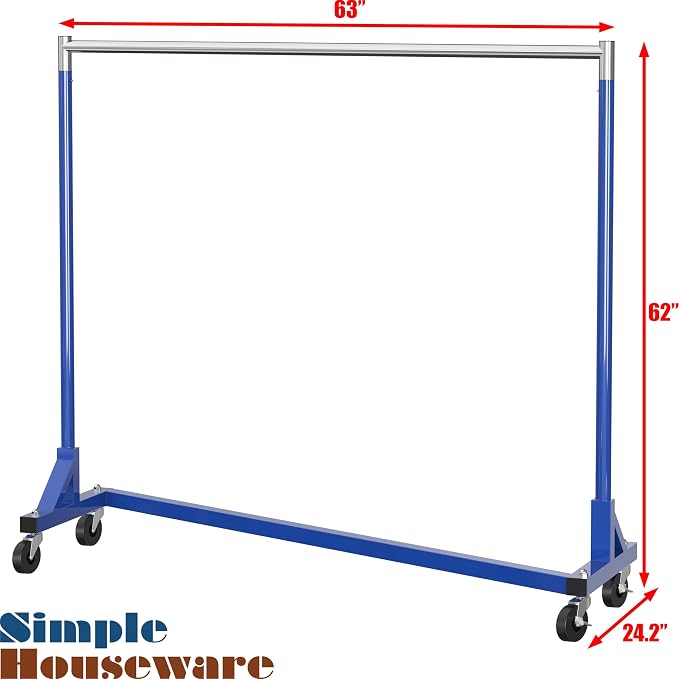 Simple Houseware Industrial Grade Z-Base Garment Rack, 63" W/500Lb, Blue