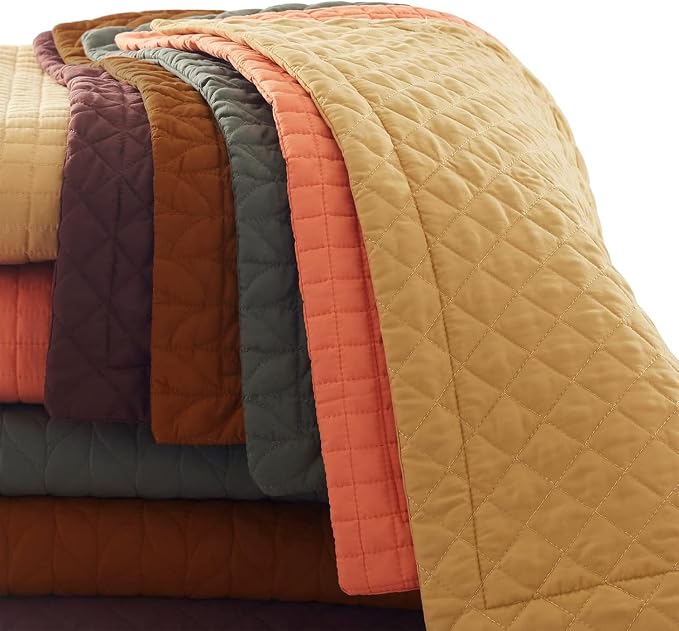 SunStyle Home Queen Quilt Bedding Set, Lightweight Bedspreads,Brunt Orange | Soft Coverlet With 2 Pillow Shams,Morden Style Quilts for All Season, Suitable for Bed,Couch,Bedroom,Guest Room,90"X96"