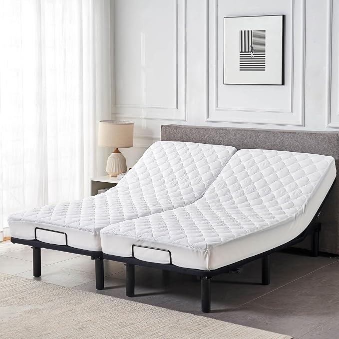 Waterproof Quilted Split King Mattress Protector Pad for Adjustable Bed | 2 Mattress Pads in 1 Package Each 39x80 with Up to 16 Deep Pocket, Stay in Place Fitted Cover, Noiseless Soft Padded Topper