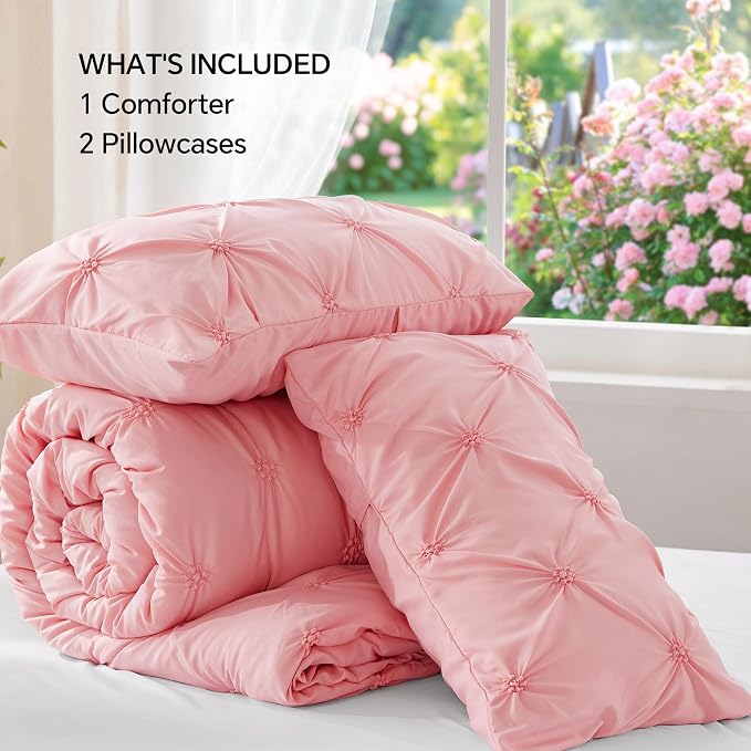 BEDELITE California King Comforter Set Pink,Lightweight & Soft Comforter | Pintuck Boho Bedding, Warm & Cute Bed Set for All Season,With 2 Pillowcases
