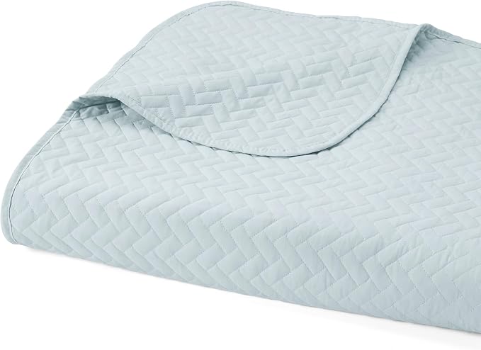 Merit Linens Classic Quilt Coverlet Soft Set in Herringbone Stitching - Full/Queen Pale Blue
