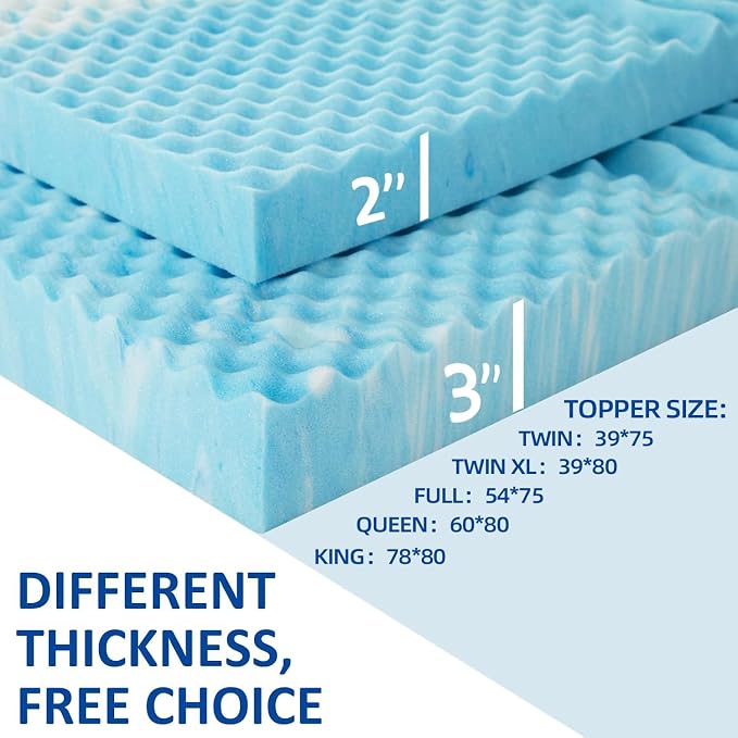 SINWEEK 3 Inch Mattress Topper 5-Zone Memory Foam Mattress Topper Pressure Relieve Soft Mattress Pad, CertiPUR-US Certified, Queen Size Blue