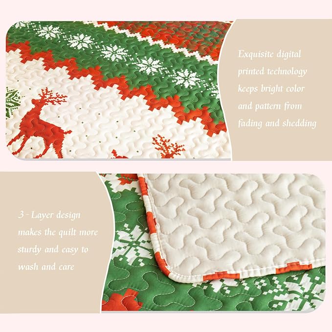 Whale Flotilla Patchwork Quilt King Size, Extra Soft Floral Bedspreads | Happy Snowflake Reversible Lightweight King Quilt Bedding Set for Bed, Printed Coverlets with 2 Pillow Shams for All Seasons