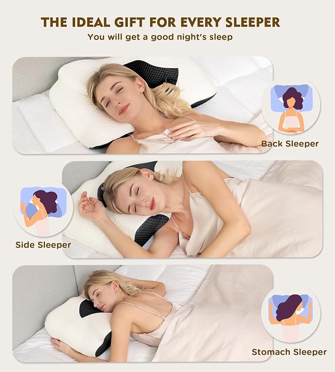 Cervical Pillow for Neck Pain Relief, Hollow Design Odorless Memory Foam Pillows with Cooling Case, Adjustable Orthopedic Bed Pillow for Sleeping, Support for Side Back Sleepers