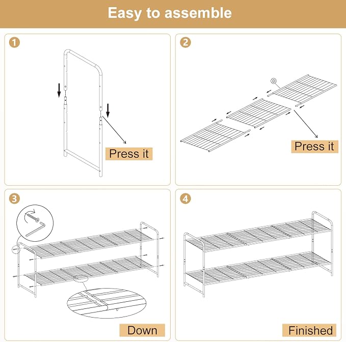 KEETDY 2-Tier Long Shoe Rack for Closet Metal Shoe Organizer for Entryway, Wide Stackable Shoe Storage Shelf with Sturdy Wire Grid for Closet Floor, Bedroom, White