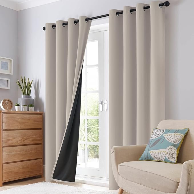 SimpleHome Natural 100% Blackout Curtains Room Darkening Living Room 72L | Curtains for Bedroom,Thermal Insulated Grommet Window Drapes,Curtains for Living Room with Black Back,52 x 72 Inch,2 Panels