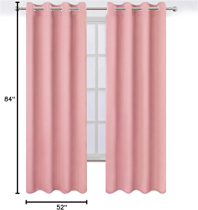 Baby Pink Bedroom Blackout Curtains/52 x 84 Inch Long/Set of 2 Curtain Panels/Thermal Insulated Room Darkening Curtains for Bedroom