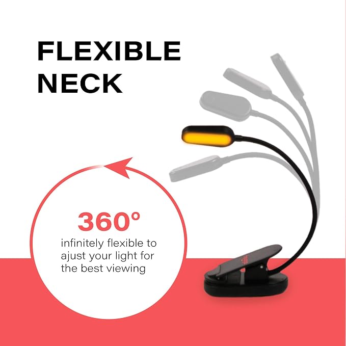 hooga Amber Book Light, Rechargeable Clip-On Blue Light Blocking LED Reading Light, 1600K Warm Eye Care for Bed, Students, Kids, Travel, Nursing, Studying