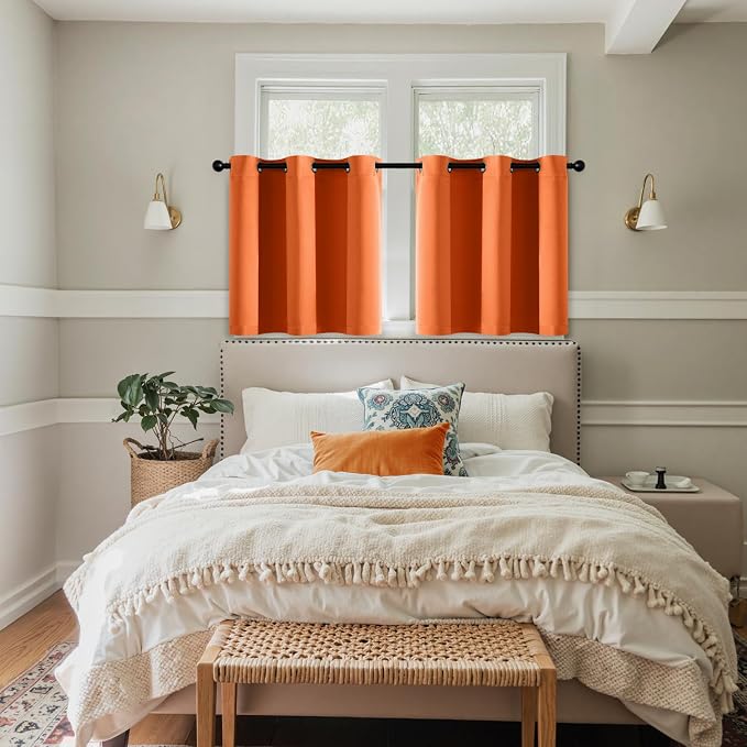 MIULEE Fall Blackout Curtains for Bedroom 2 Panels 40 x 36 Inch Long Orange | Thermal Insulated, Living Room Darkening Grommet Drapes, Noise Reducing, Light Blocking Window Treatments