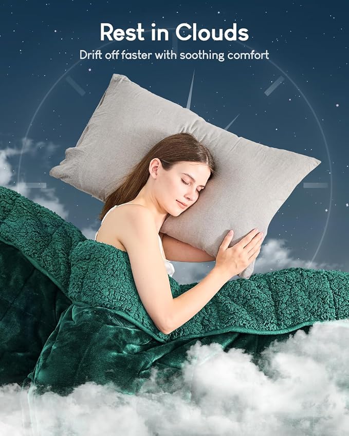 Cottonblue Sherpa Fleece Weighted Blanket 15 lbs for Adults Twin Size Soft | Cozy Soft Sherpa Flannel Green Weighted Blankets Throw for Sleep Calm Relax, Warm Fuzzy Fur Heavy Blanket for Bed Couch Sofa