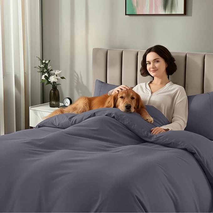 Utopia Bedding Duvet Cover Queen with Fitted Sheet (60x80) - 2 Pillow Case Standard - All Season Luxury Bed in a Bag with Zippered Duvet Cover - No Comforter (Grey)