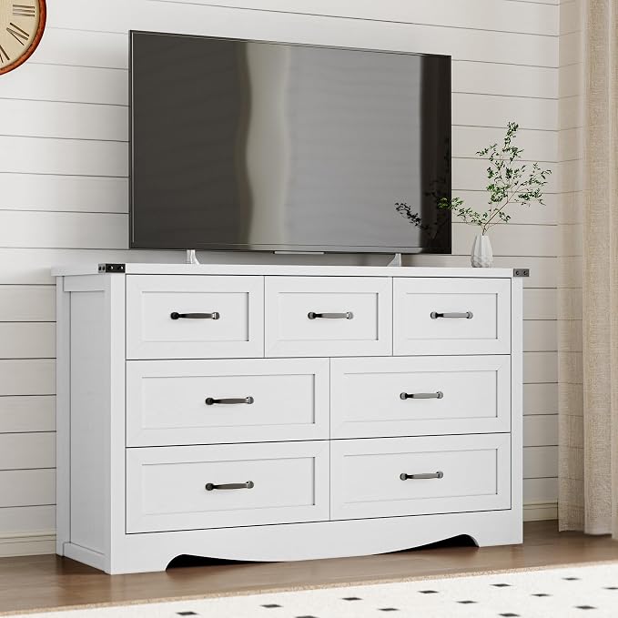 BORNOON 7-Drawer Dresser for Bedroom, Modern Wooden Chest of Drawers with Metal Handles, Anti-Tipping Design, Sturdy and Stable Storage Organizer for Living Room, Entryway, Home Office