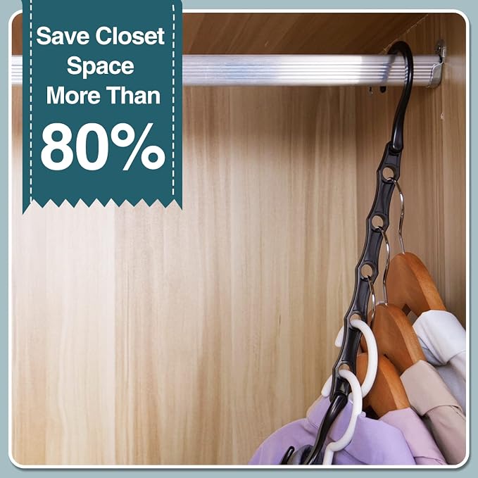AMKUFO 6 Pack-Closet-Organizers-and-Storage, Space-Saving-Hangers Black | Magic-Hangers, Closer-Organizer-for-Closet-Organization, Space-Saver-Hanger-Organizer-for-Multipurpose, Dorm-Room-Essentials