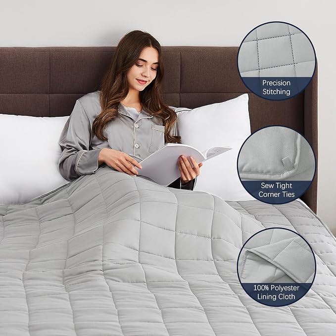 CuteKing Weighted Blanket for Adults: Weighted Blanket with Premium Glass Beads - Breathable Heavy Blanket for Comfort Sleep - Thick Blanket for Adult All Season (12lbs, 48"x72", Light Grey)