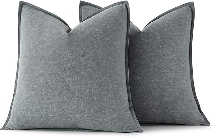 MIULEE Decorative Linen Pillow Covers 20x20 Inch Gray | Boho Farmhouse Neutral Couch Throw Pillows for Bed, Pack of 2 Accent Modern Pillowcases, Sofa Livingroom Home Decor