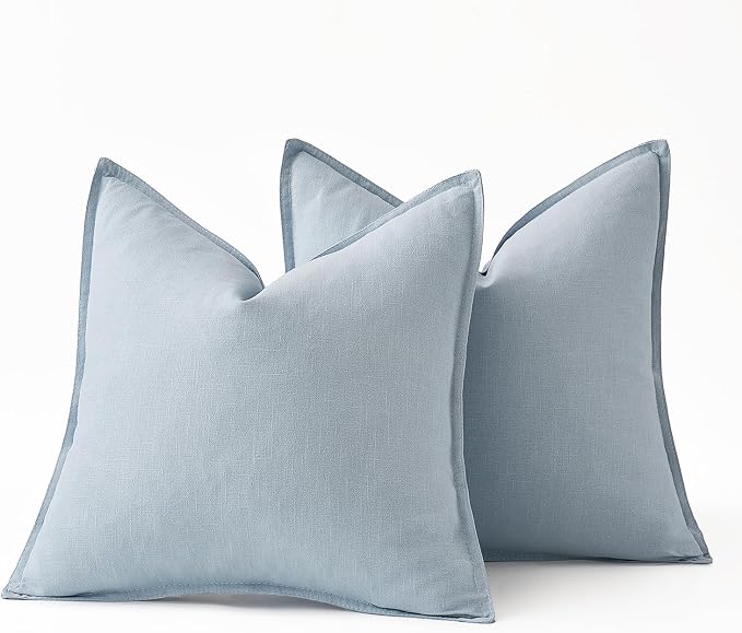 MIULEE Decorative Linen Euro Sham Pillow Covers 24x24 Light Blue | Boho Farmhouse Neutral Couch Throw Pillows for Bed, Pack of 2 Accent Coastal Modern Pillowcases, Sofa Livingroom Home Decor