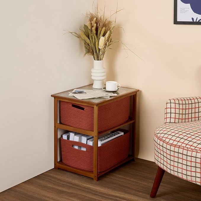 MiniArk Large Storage Baskets for Shelves, 17 x 13 x 7.5” Closet Organizers Bins for Clothes Blanket Towels, Baby Nursery, Toy Baskets Box, Woven Rope Baskets, 3 Packs Oxide Red