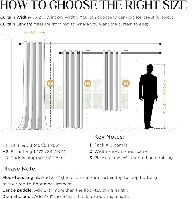 CUCRAF Light Blue Blackout Curtains 63 inch Length 2 Panels Set, Rod Pocket Room Darkening Drapes for Bedroom Living Room, Insulated Thermal Light Blocking Window Curtain (W52 x L63 Inch)