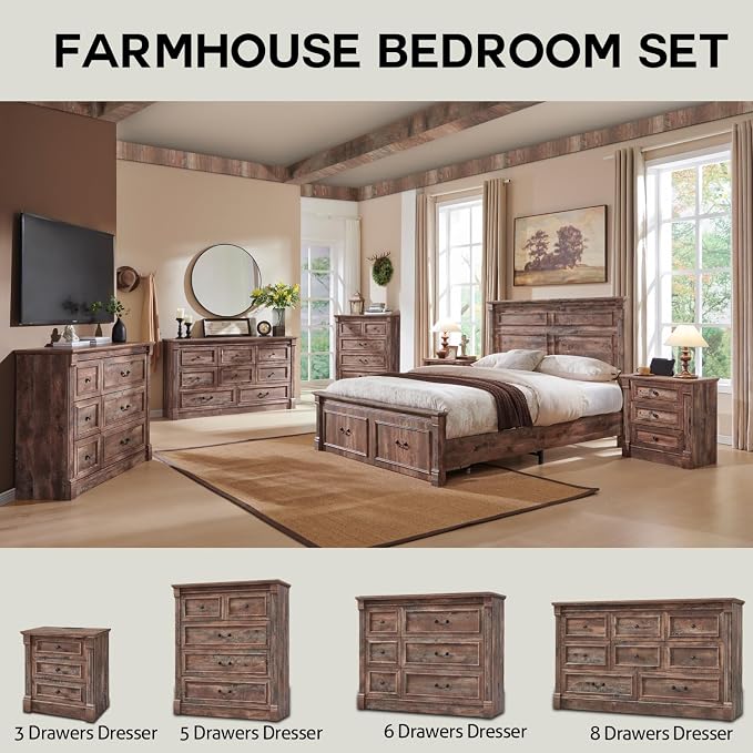 Aitjunz 26" Tall Nightstand w/Charging Station, 3 Drawers, Light Brown | Farmhouse 23.6" Wide Large End Table w/Roman Column, Wood Rustic Side Table w/Metal Handle for Bedroom, Living Room