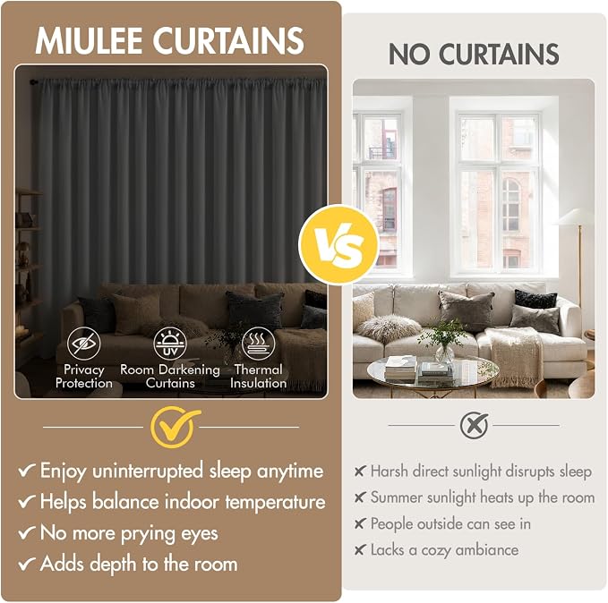 MIULEE Set of 4 Light Grey 45 Inch Short Blackout Kitchen Window Curtains | Bedroom Drapes, Light Blocking Privacy Curtains for Small Windows, Bathroom, RV/Motorhome, Laundry, Top&Bottom Rod Pocket